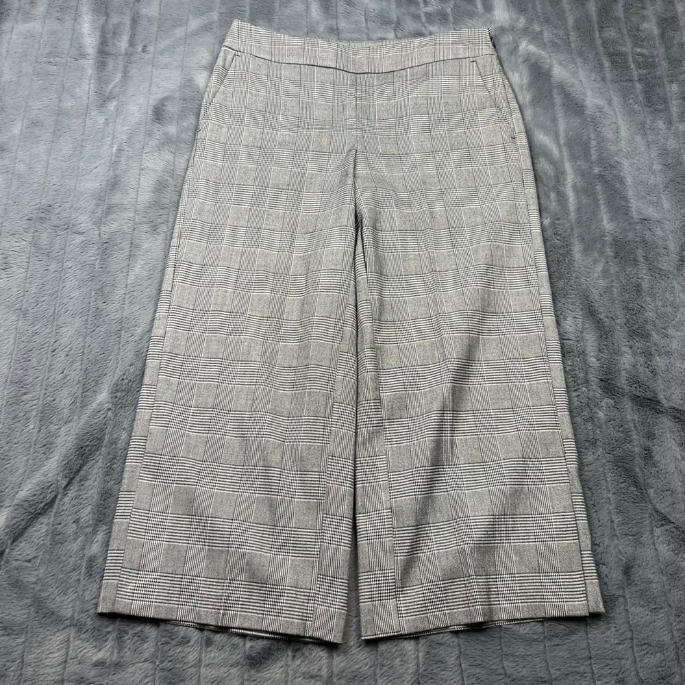 LOFT Womens Grey Glen Plaid Wide Leg Crop Pants Side Zip Size 4 489196